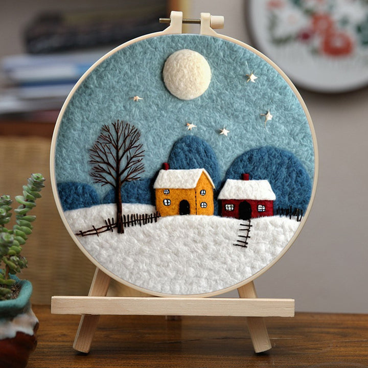 Two Quiet Cabins in the Snow Wool Needle Felting Painting Kit