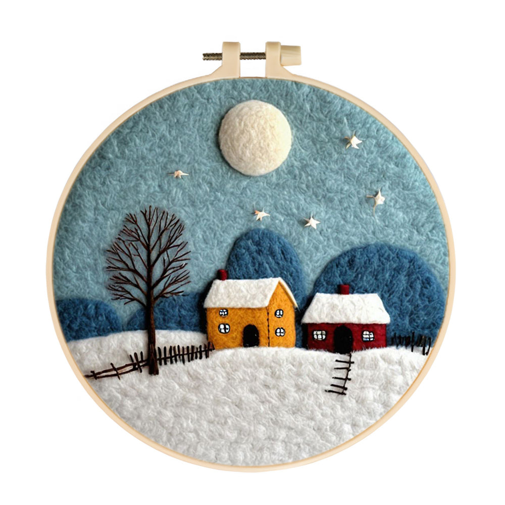 Two Quiet Cabins in the Snow Wool Needle Felting Painting Kit