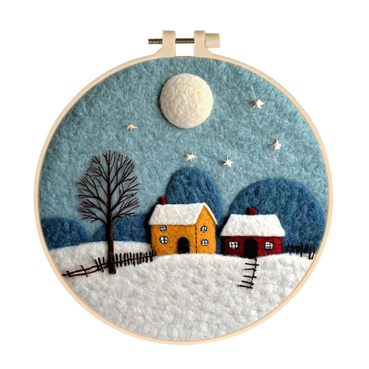Two Quiet Cabins in the Snow Wool Needle Felting Painting Kit