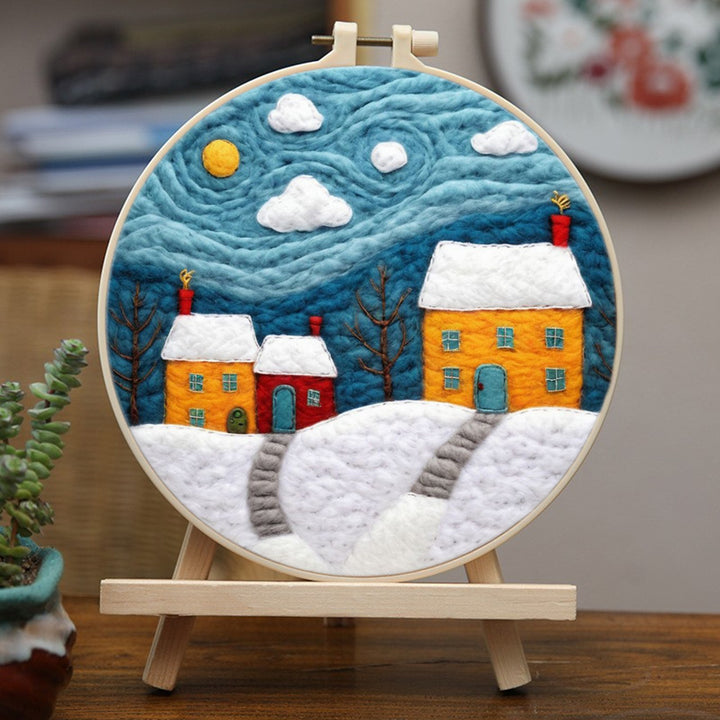 Snow Houses under the Blue Sky Wool Needle Felting Painting Kit