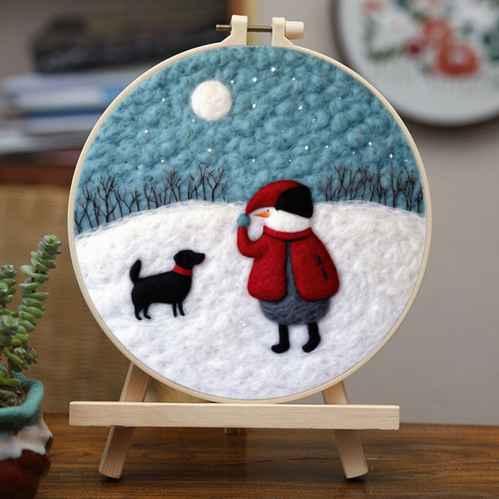 Snowman and Black Labrador Wool Needle Felting Painting Kit