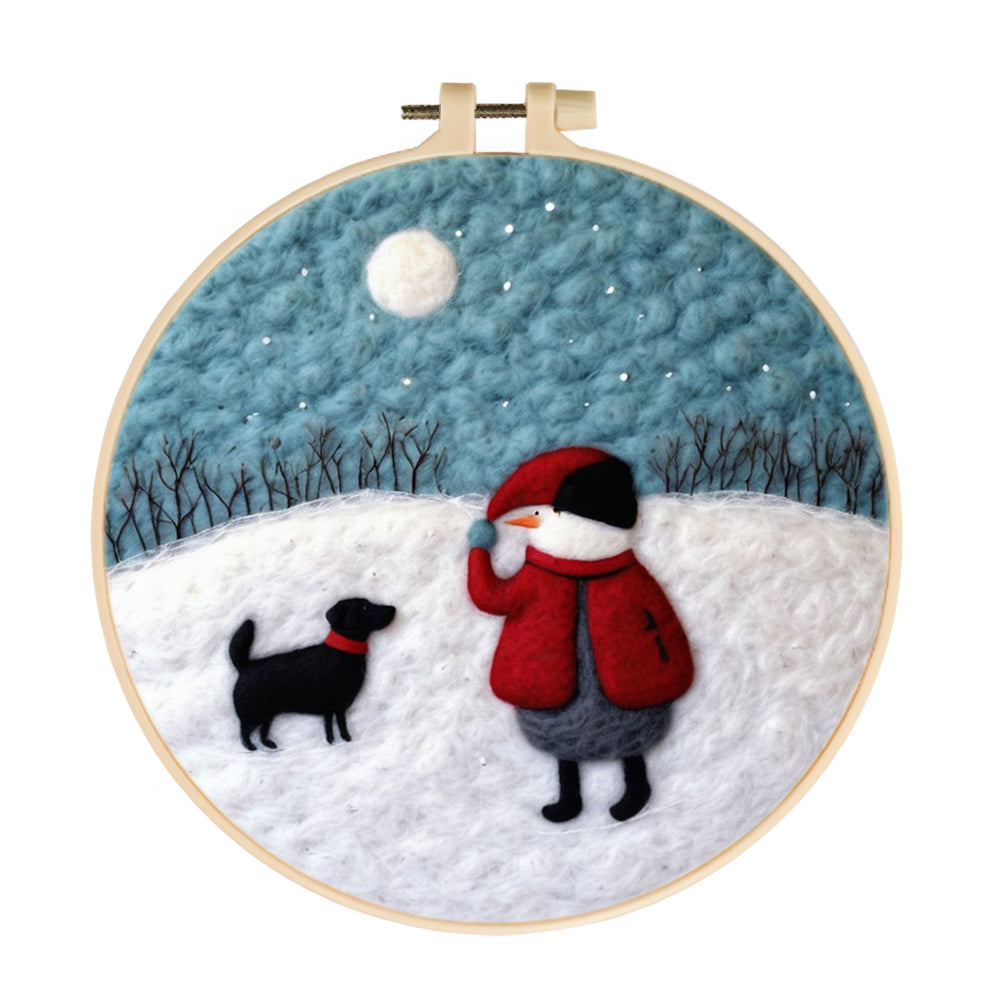 Snowman and Black Labrador Wool Needle Felting Painting Kit