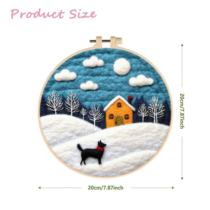 House and Dog on the Snow Slope Wool Needle Felting Painting Kit