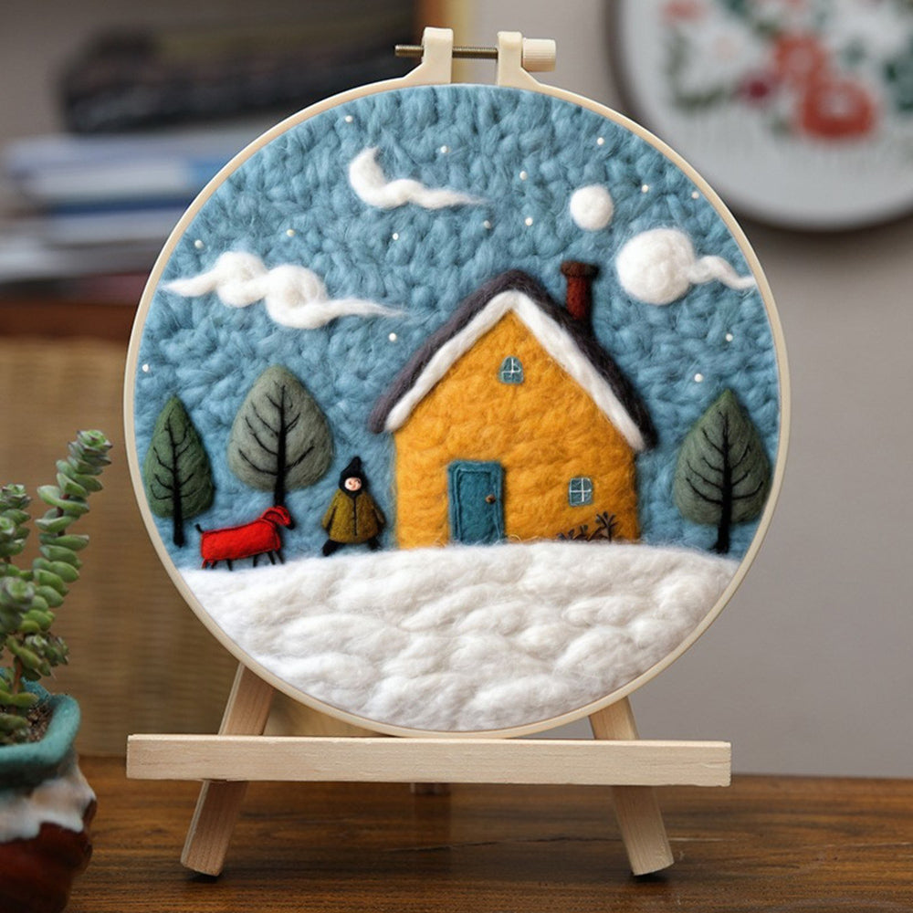 House and Dachshund in the Snow Wool Needle Felting Painting Kit