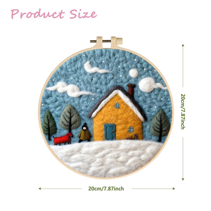 House and Dachshund in the Snow Wool Needle Felting Painting Kit