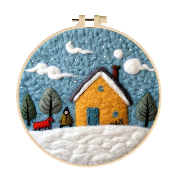 House and Dachshund in the Snow Wool Needle Felting Painting Kit