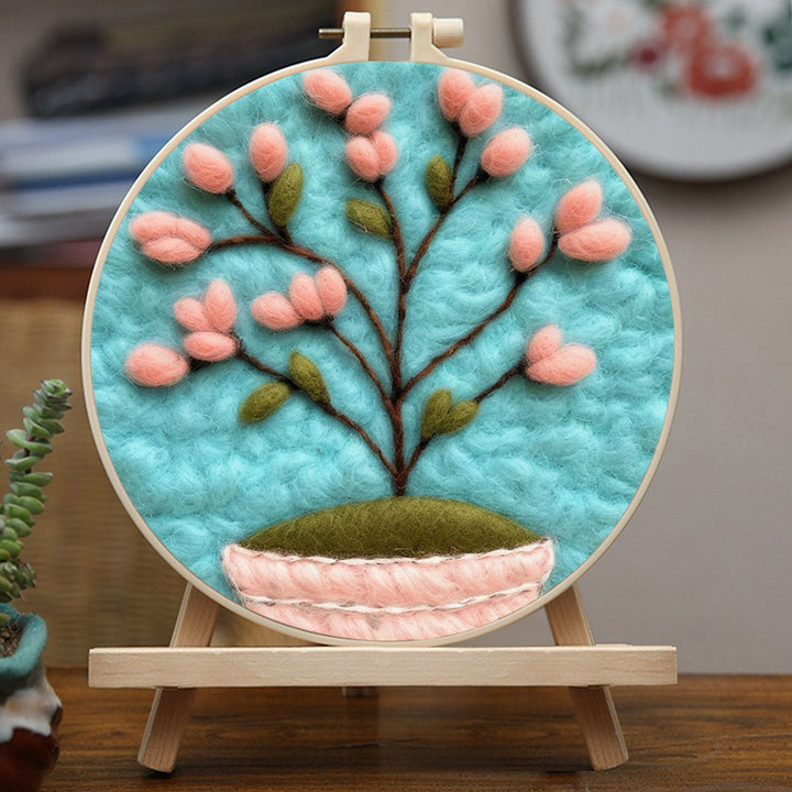 Blooming Pink Tree in Pot Wool Needle Felting Painting Kit