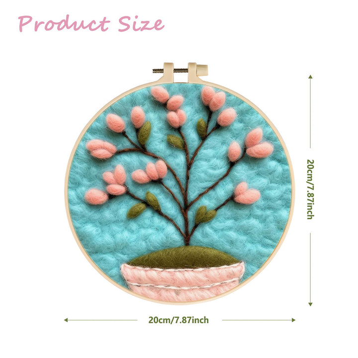 Blooming Pink Tree in Pot Wool Needle Felting Painting Kit
