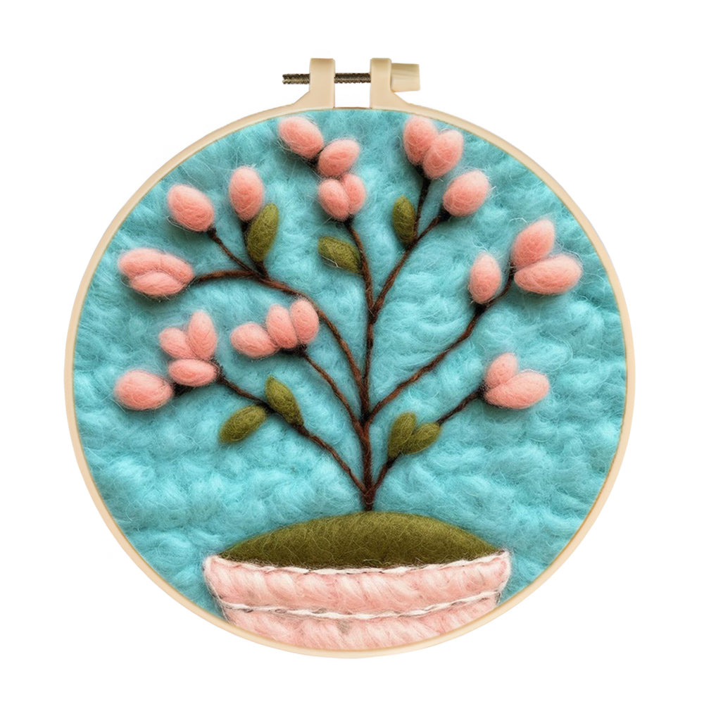 Blooming Pink Tree in Pot Wool Needle Felting Painting Kit