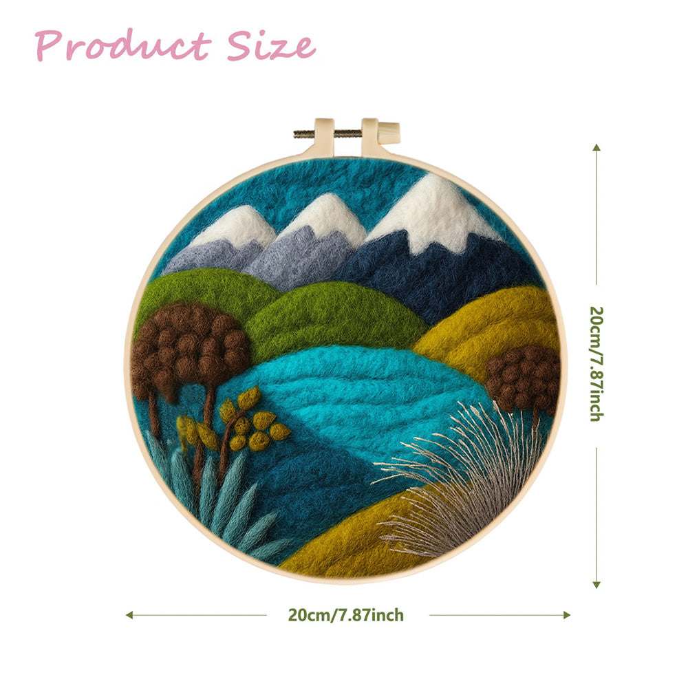 Layered Mountains Over a Blue Wool Needle Felting Painting Kit