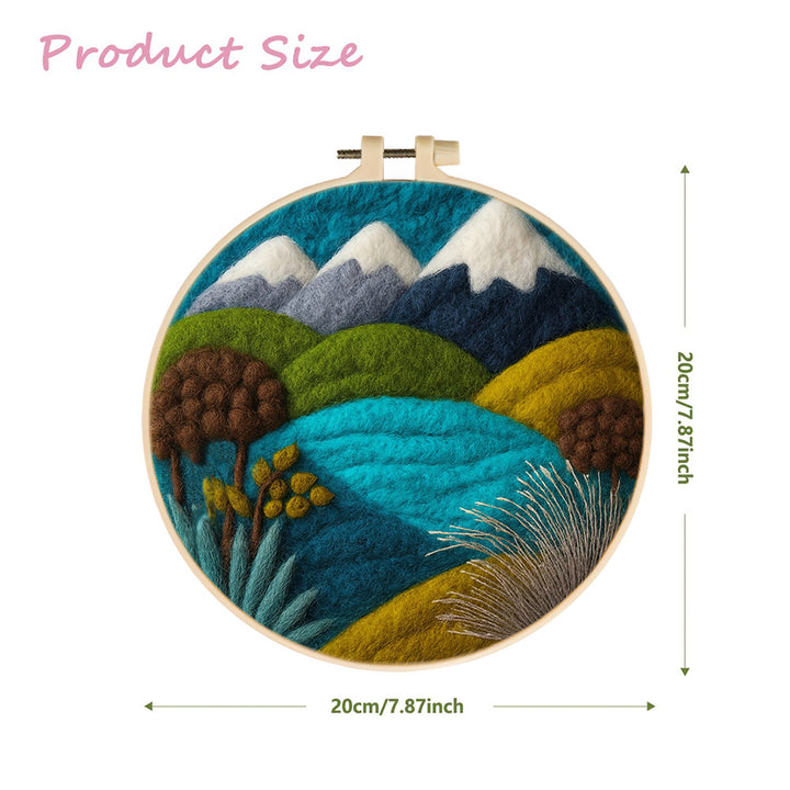 Layered Mountains Over a Blue Wool Needle Felting Painting Kit