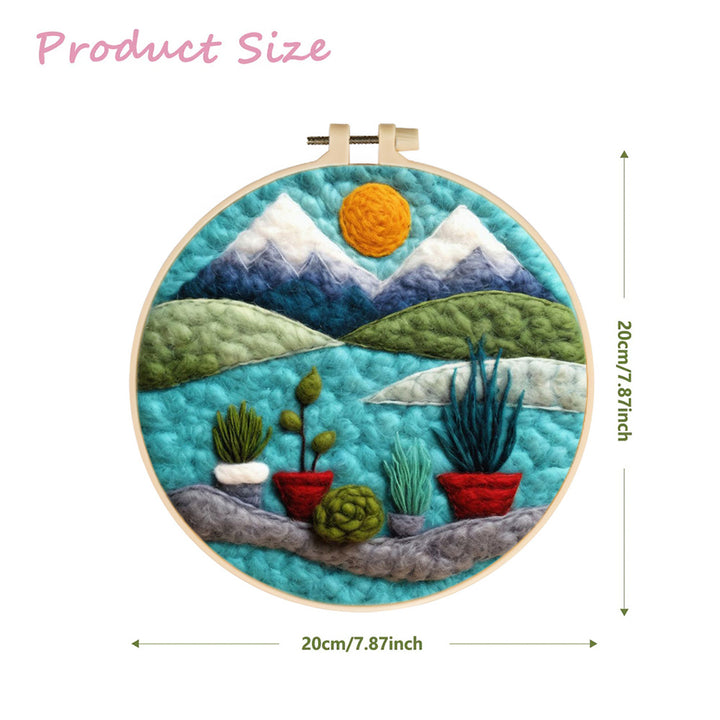 Snowy Mountains with Lake and Riverside Plants Wool Needle Felting Painting Kit