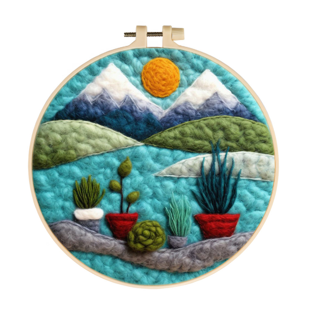 Snowy Mountains with Lake and Riverside Plants Wool Needle Felting Painting Kit