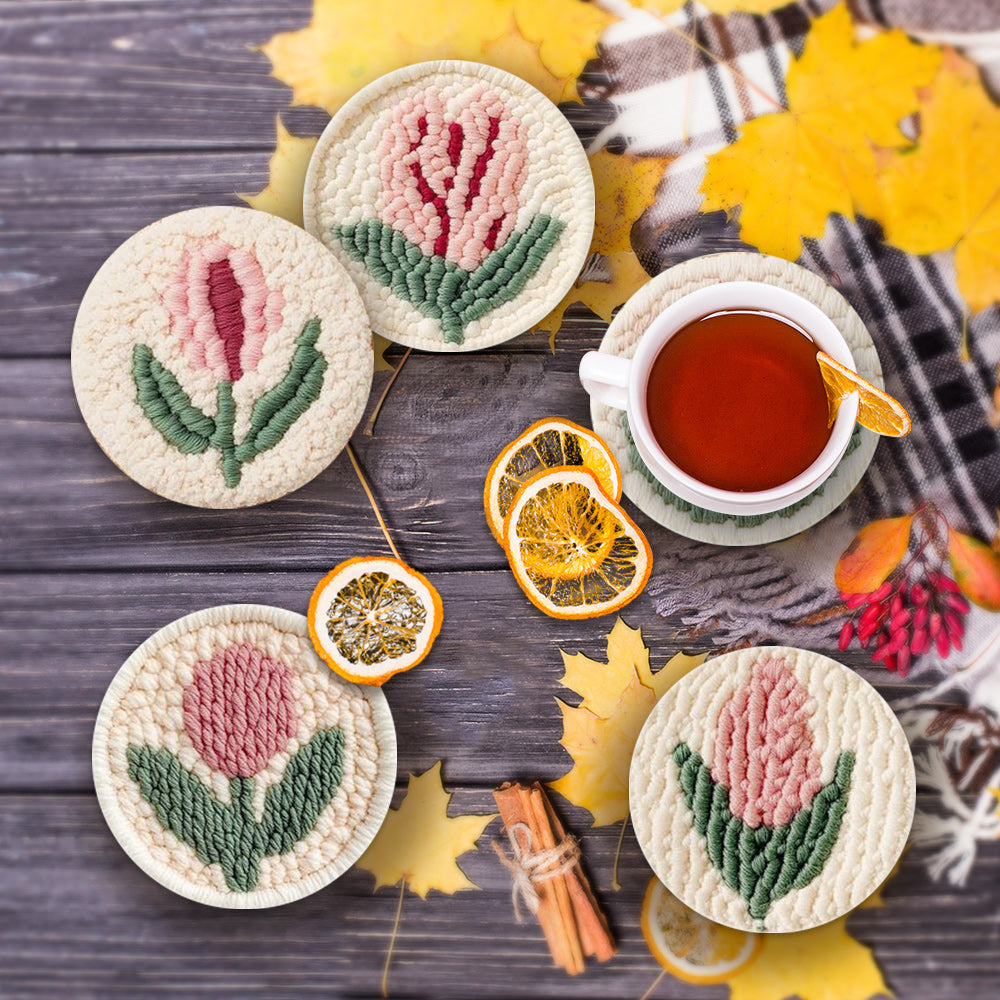 The Buds Punch Needle Coasters Kits 6 Pack