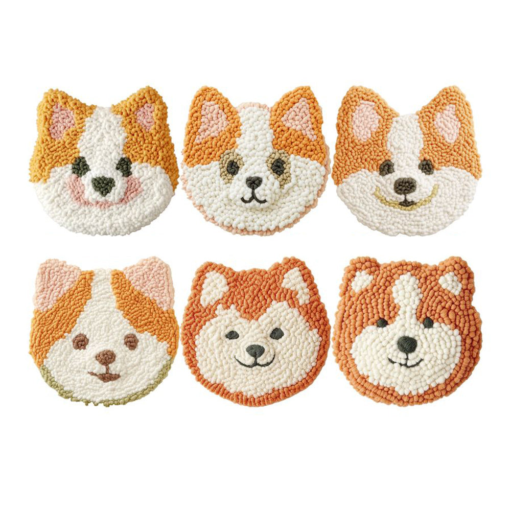 Cute Dog Punch Needle Coasters Kits 6 Pack