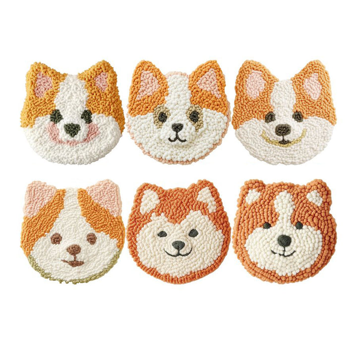 Cute Dog Punch Needle Coasters Kits 6 Pack
