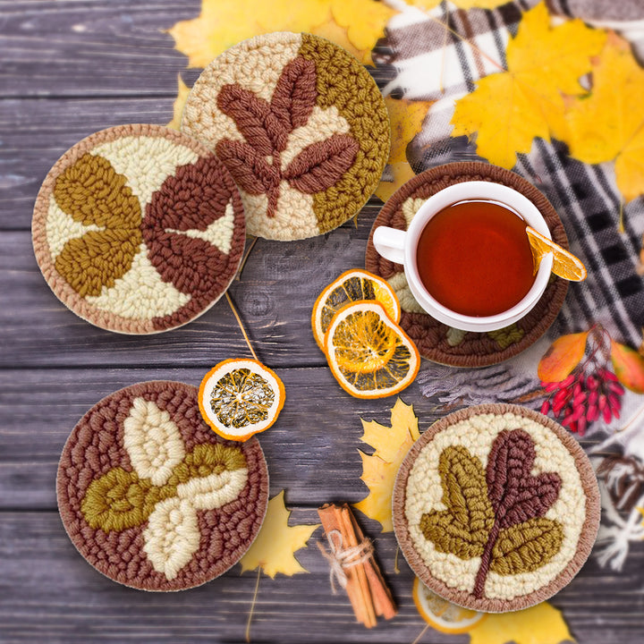 Autumn Maple Leaves Punch Needle Coasters Kits 6 Pack