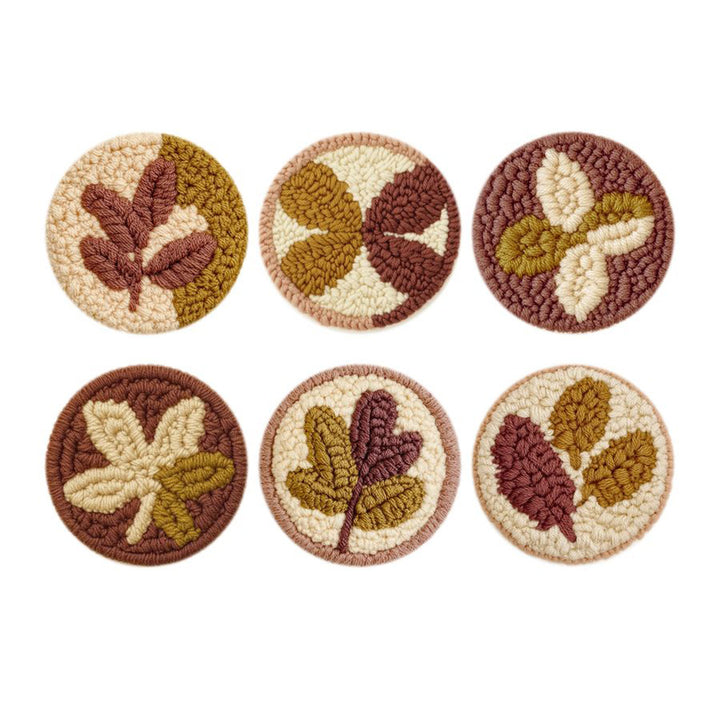 Autumn Maple Leaves Punch Needle Coasters Kits 6 Pack
