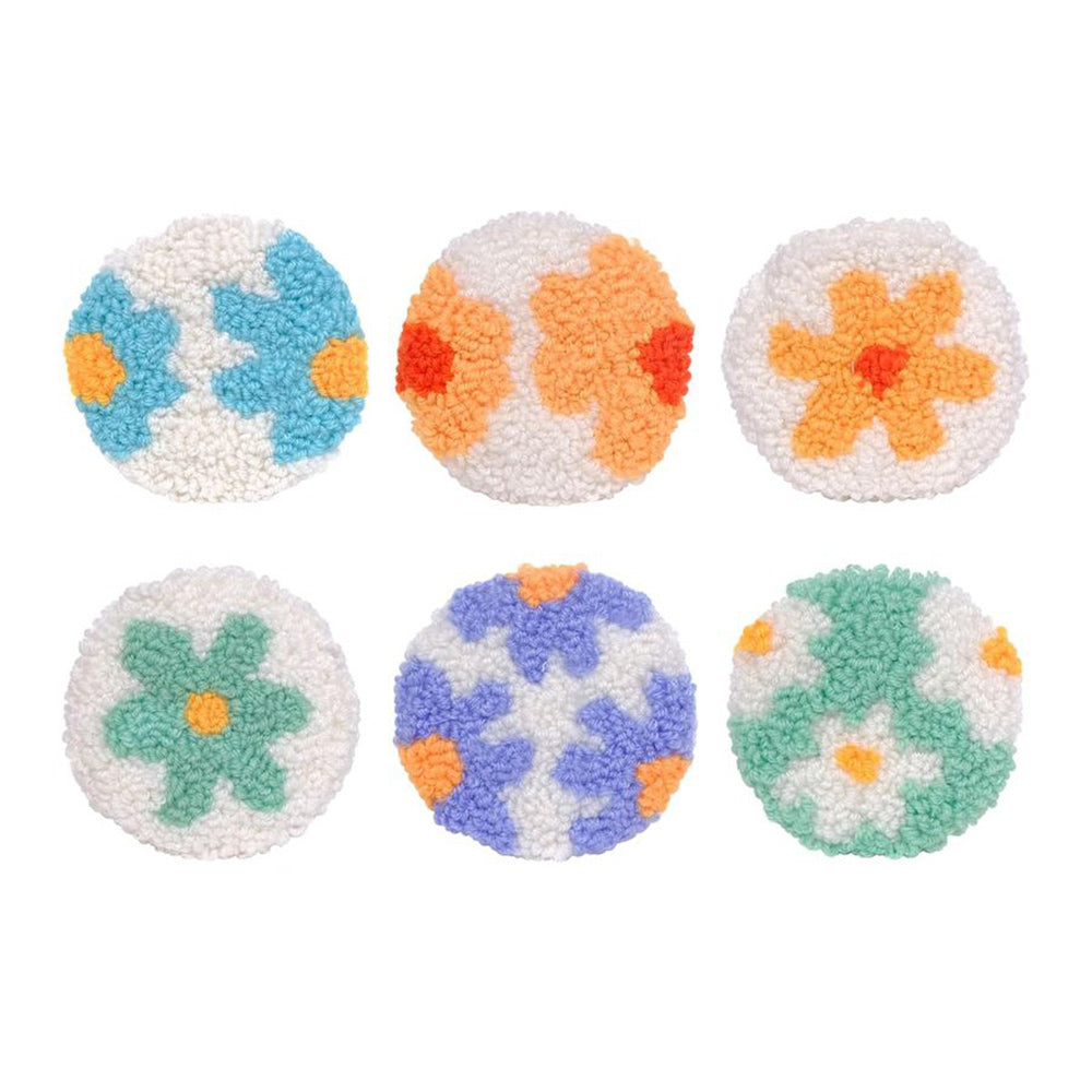 Colored Flowers Punch Needle Coasters Kits 6 Pack