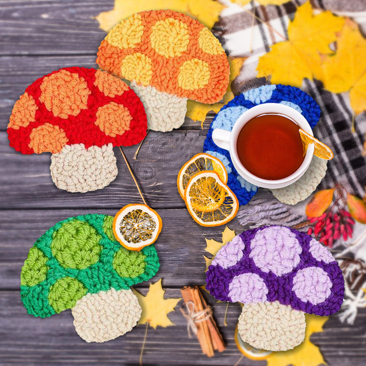 Small Mushroom Punch Needle Coasters Kits 6 Pack