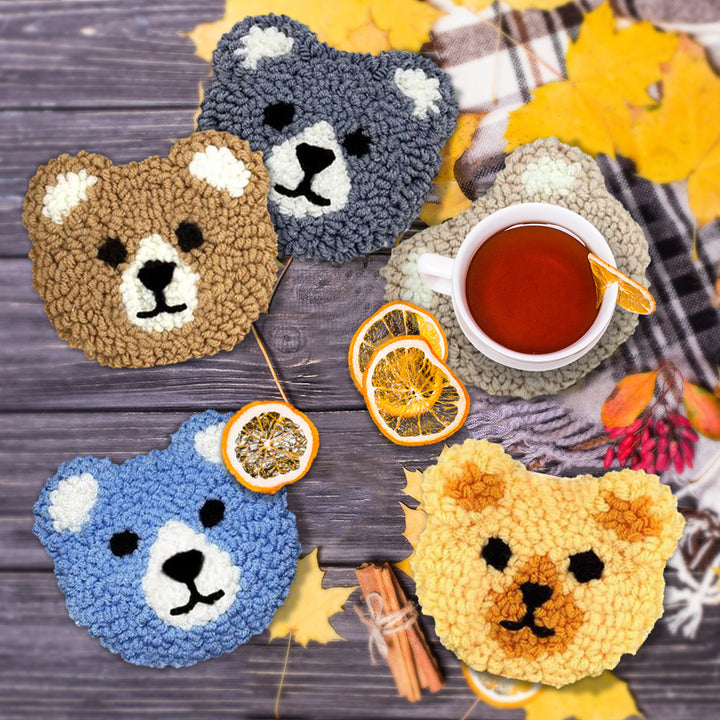 Bear Punch Needle Coasters Kits 6 Pack