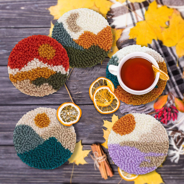 Small Scenery Punch Needle Coasters Kits 6 Pack