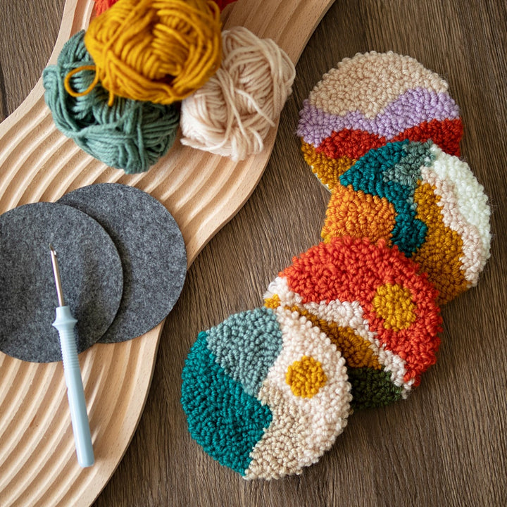 Small Scenery Punch Needle Coasters Kits 6 Pack