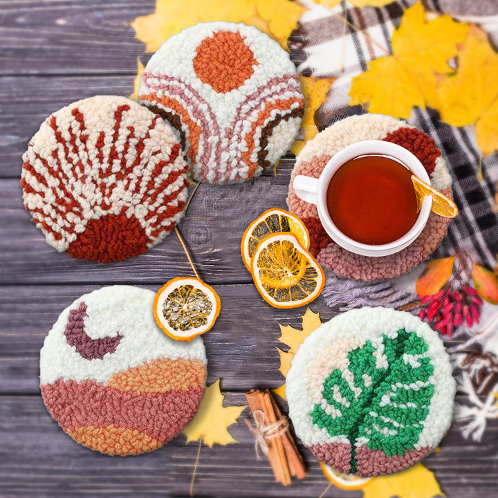 Romantic Punch Needle Coasters Kits 6 Pack
