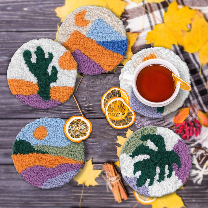 Exotic Punch Needle Coasters Kits 6 Pack
