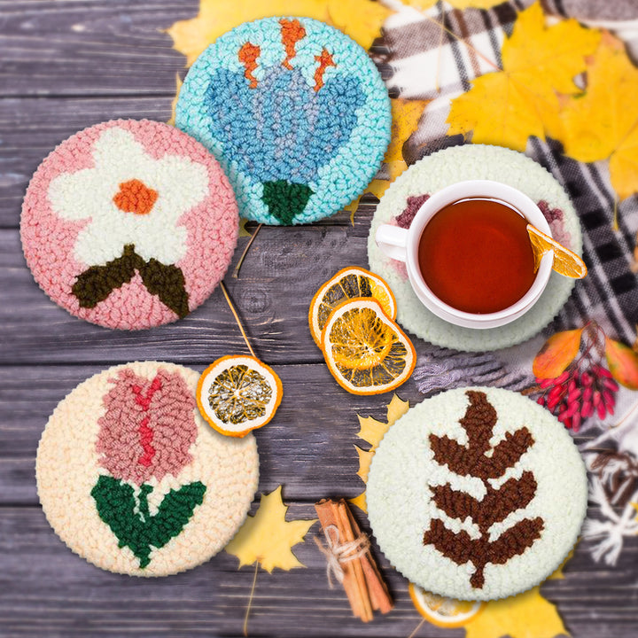 Natural Colors Punch Needle Coasters Kits 6 Pack