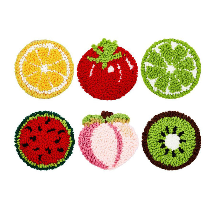 Fruits and Tomato Punch Needle Coasters Kits 6 Pack