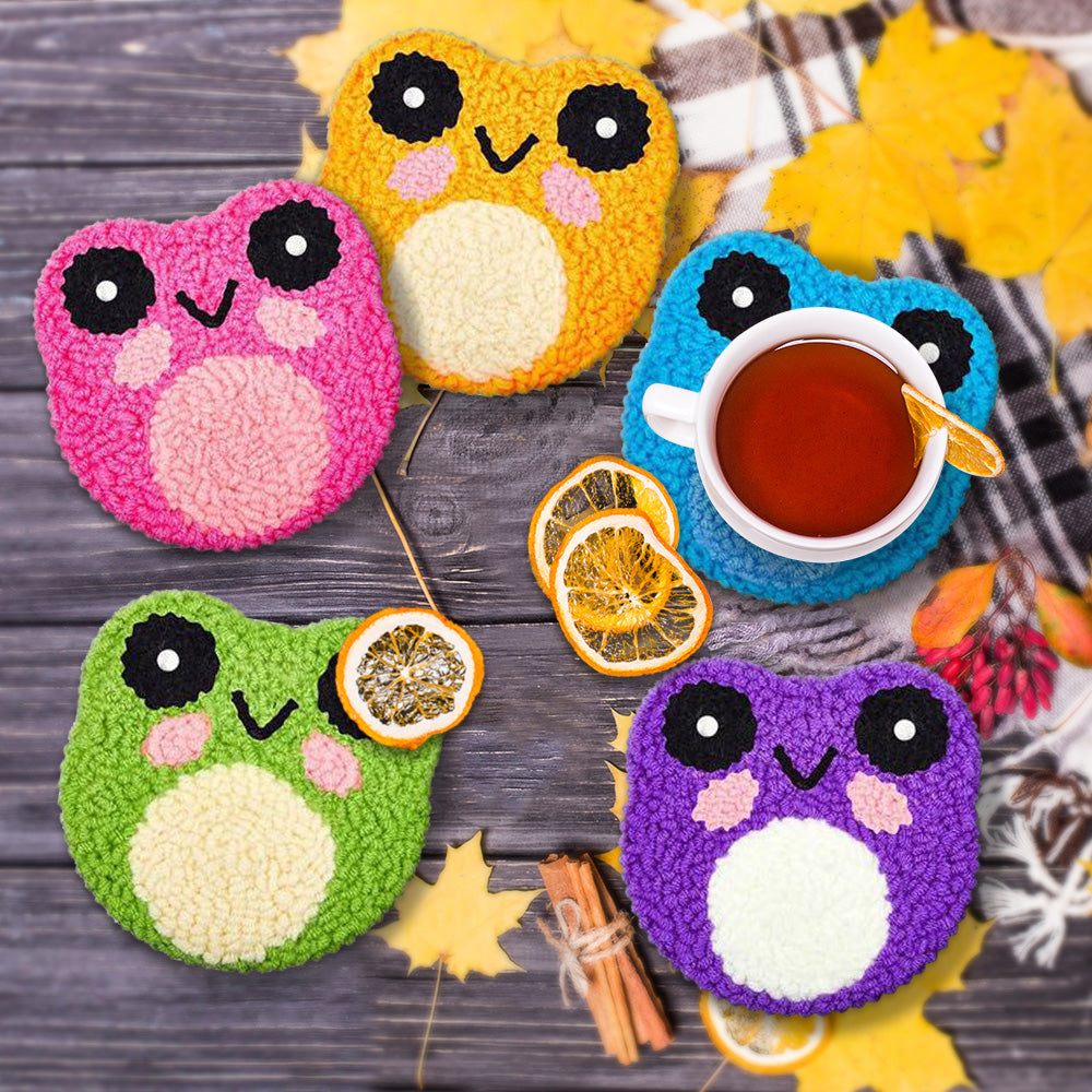 Color Frog Punch Needle Coasters Kits 6 Pack