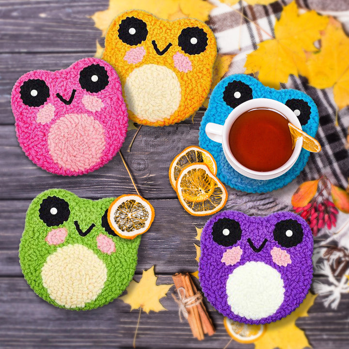 Color Frog Punch Needle Coasters Kits 6 Pack