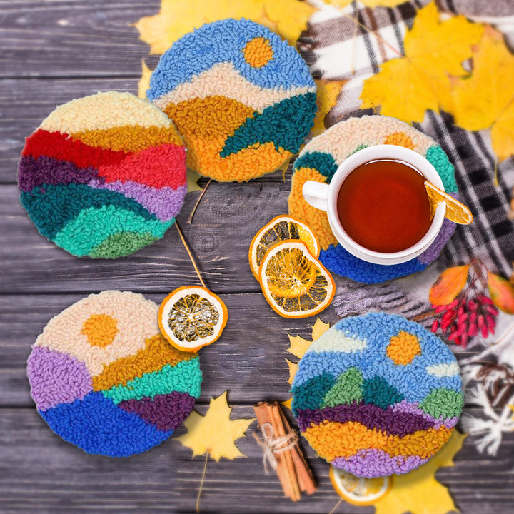 Landscape Punch Needle Coasters Kits 6 Pack