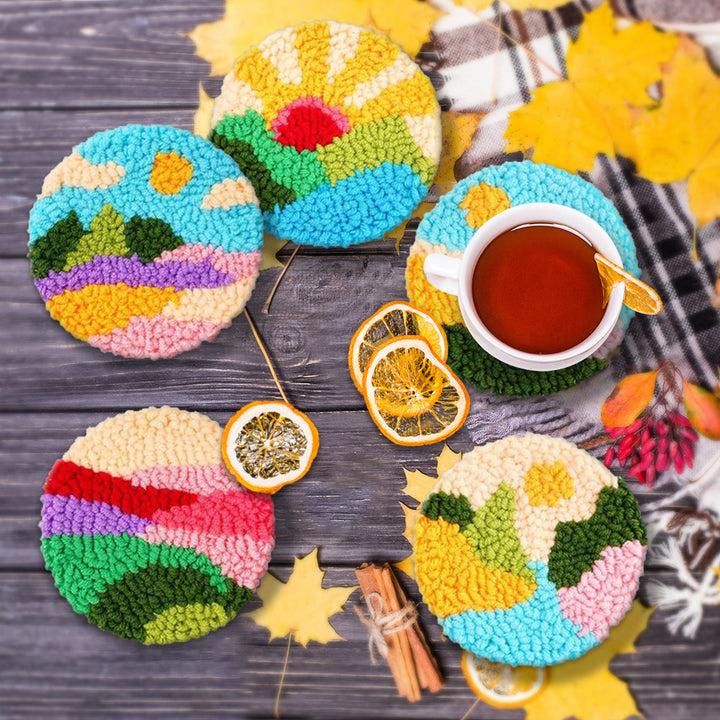 Colorful World Punch Needle Coasters Kits 6 Pack
