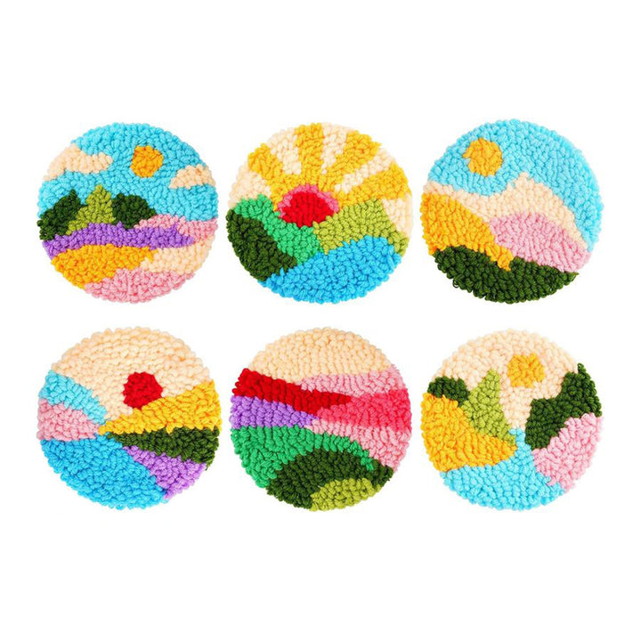 Colorful World Punch Needle Coasters Kits 6 Pack