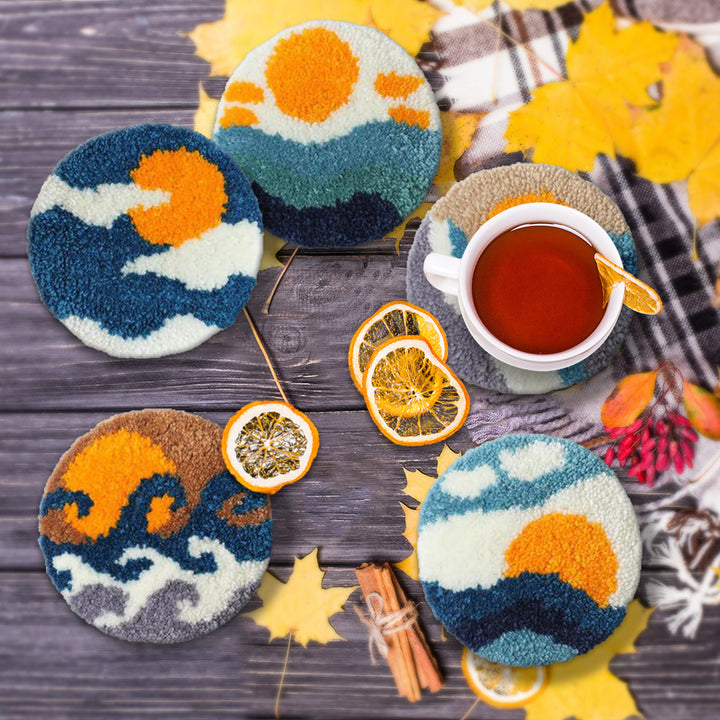Seaside Sunshine Punch Needle Coasters Kits 6 Pack