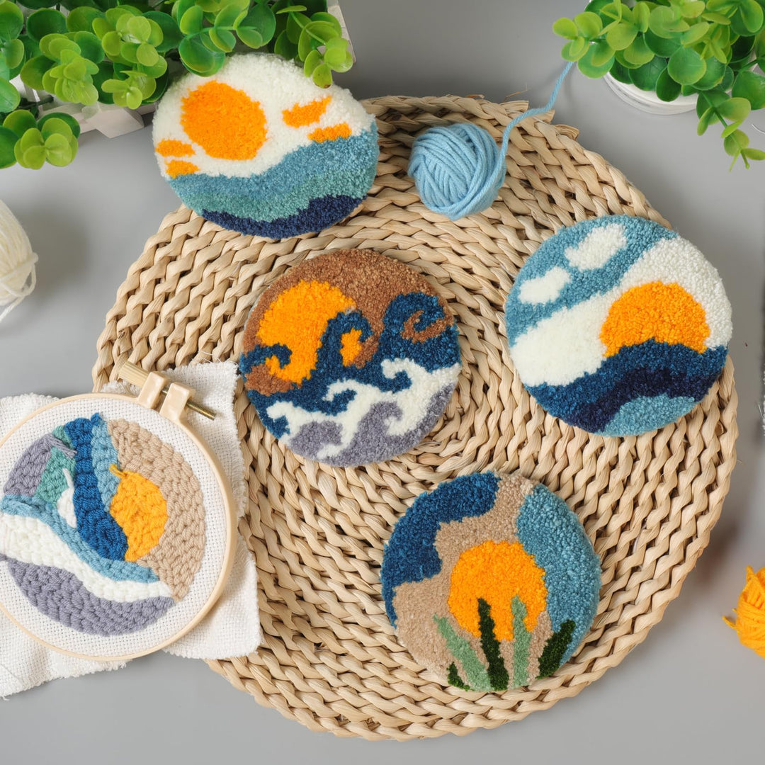 Seaside Sunshine Punch Needle Coasters Kits 6 Pack