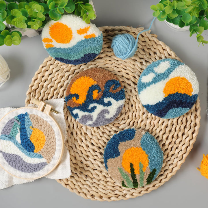 Seaside Sunshine Punch Needle Coasters Kits 6 Pack