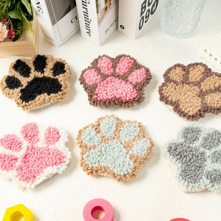 Paw Pads Punch Needle Coasters Kits 6 Pack