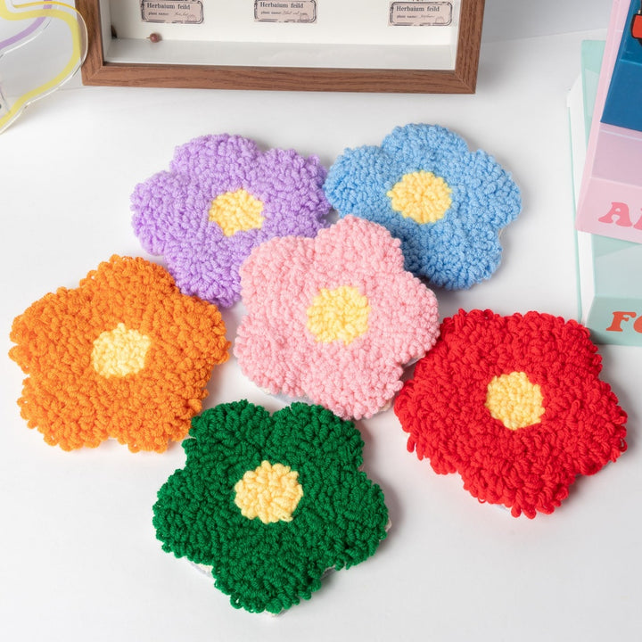 Colorful Flowers Punch Needle Coasters Kits 6 Pack