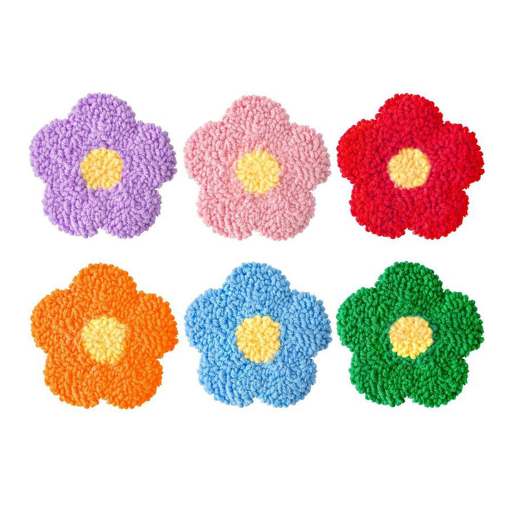 Colorful Flowers Punch Needle Coasters Kits 6 Pack