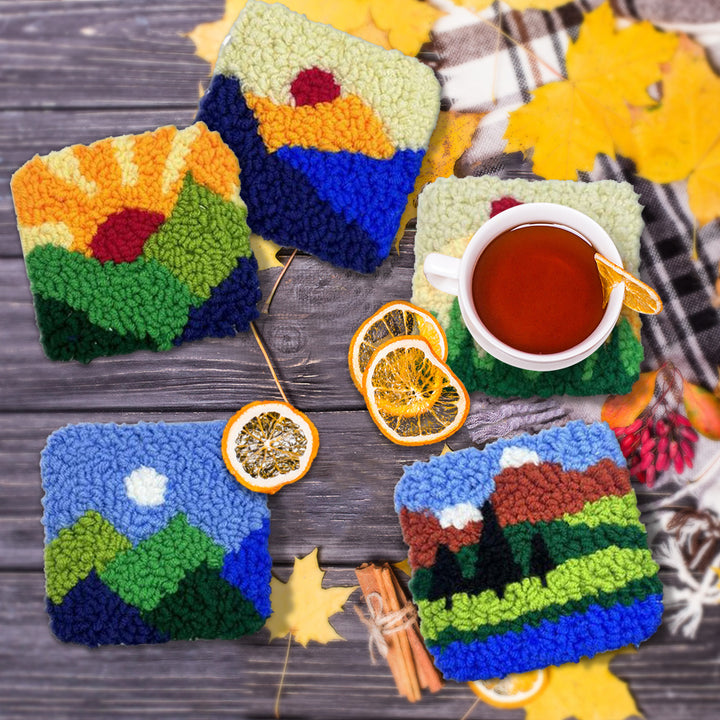 Block World Punch Needle Coasters Kits 6 Pack