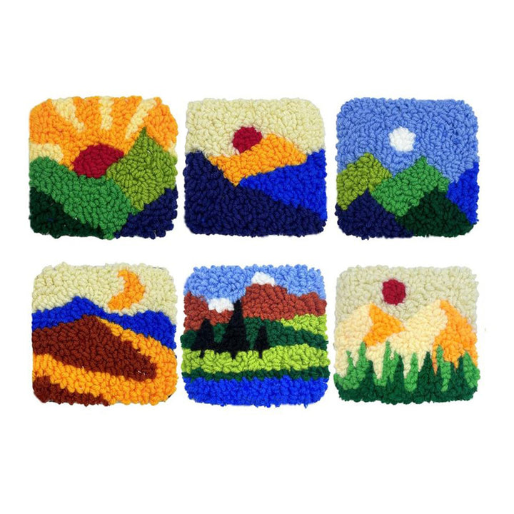 Block World Punch Needle Coasters Kits 6 Pack