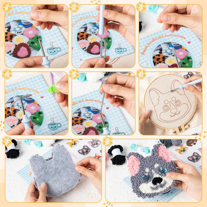 Various Dogs Punch Needle Coasters Kits 6 Pack
