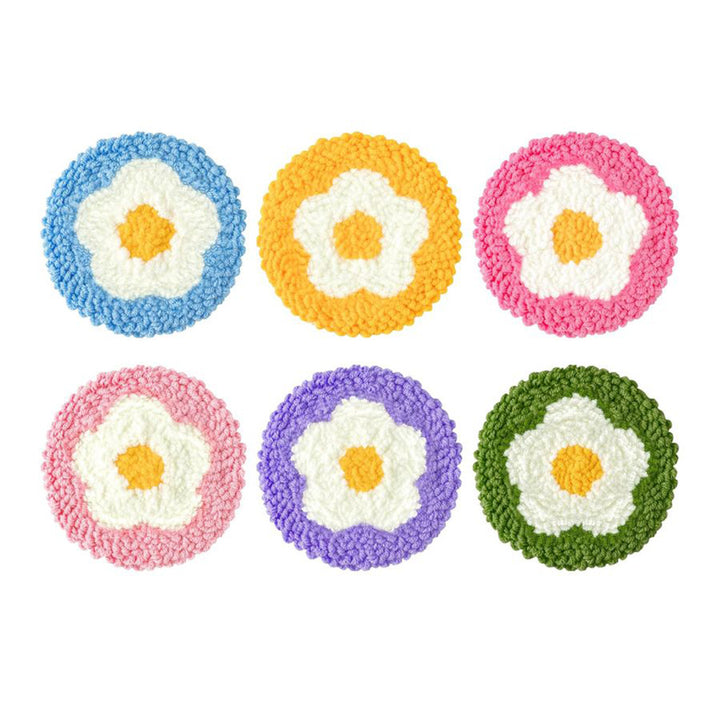 Round Flower Punch Needle Coasters Kits 6 Pack