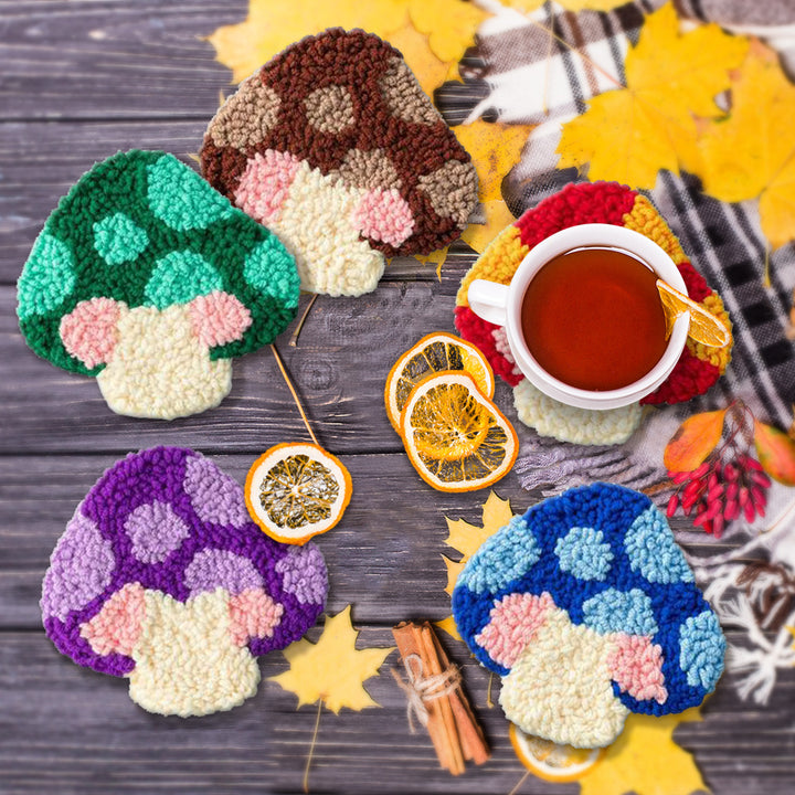 Colorful Mushrooms Punch Needle Coasters Kits 6 Pack