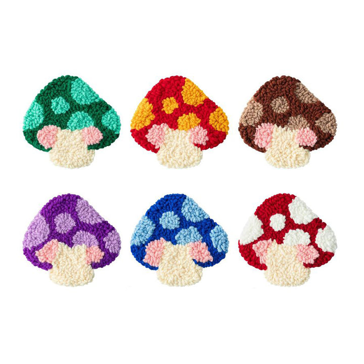 Colorful Mushrooms Punch Needle Coasters Kits 6 Pack