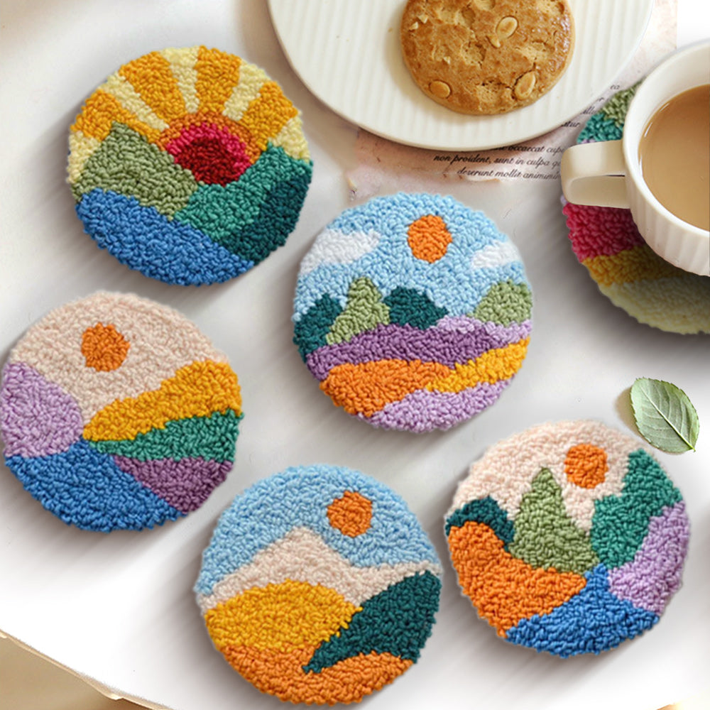 Natural Scenery Punch Needle Coasters Kits 6 Pack