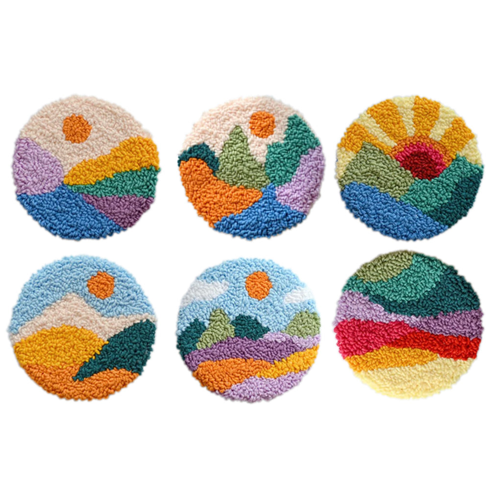 Natural Scenery Punch Needle Coasters Kits 6 Pack
